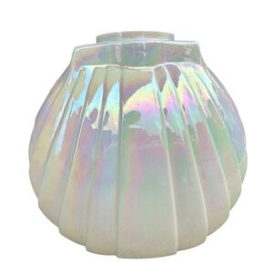 Vintage 50s 60s Iridescent Pearlescent Glass Shell Seashell Flower Vase Coastal